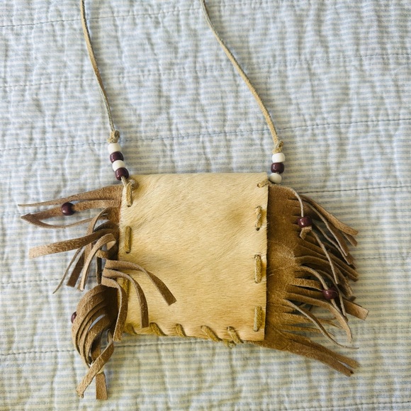 Hand Made Native American Coin Suede Leather Fringed Coin Purse Wallet - Picture 2 of 5